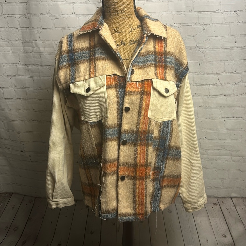POL distressed flannel button up Shacket
